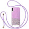 Pepmune für Samsung Galaxy A50 Glitzer Handyband Handyhülle mit Kordel Umhängenhülle Durchsichtig Hülle mit Band Transparent Silikon Hülle Case Schutzhülle für Samsung Galaxy A50 Lila