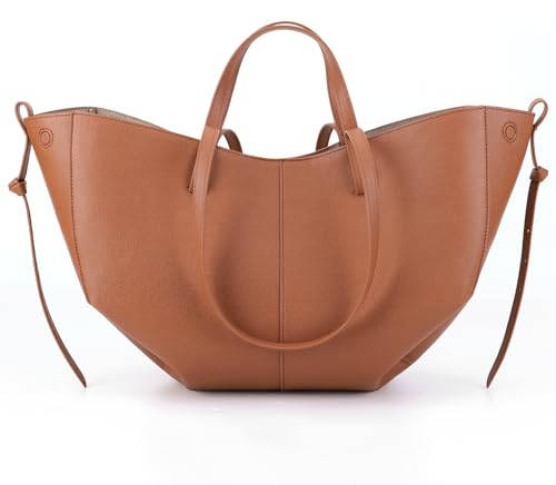 LYEAA Große Kapazität Elegante Umhängetasche PU Leder Freizeit Tasche mit Passende Clutch Set Frauen Einfarbig Tasche, Groß, Kamel, 2 Sizes