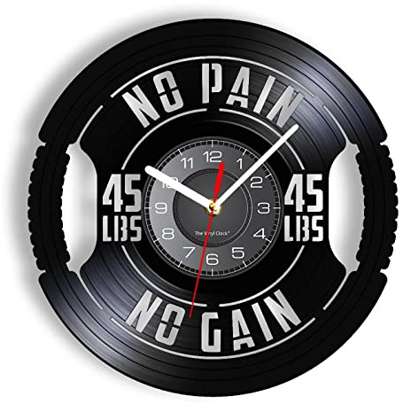 ENILSA Wall Clock 12 ''Non-ticking Silent Quartz Decorative Clocks Fitness Gym Sign Weight Plate 45Lbs Vinyl Record Wall Clock Workout Room Weightlifting Decor Artwork Clock Fitness Gift