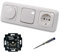 Busch Jäger 6523U-102 LED Drehdimmer Dimmer + Scheibe 2115-214 + Lichtschalter 2000/6US + Steckdose Kinderschutz 20EUCKS-214 Reflex Si alpinweiß + EBROM Phasenprüfer z. Montage der Geräte 6523 U – 102