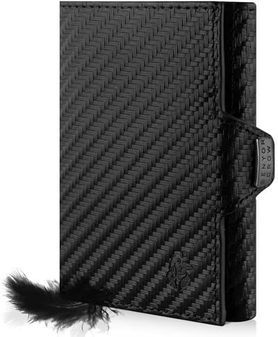 SENYOR CROW® Slim Wallet mit Münzfach und RFID Schutz | NewGen Geldbeutel aus Echtleder | Hochwertiger Wallet | Kartenetui für 11 Karten | Carbon