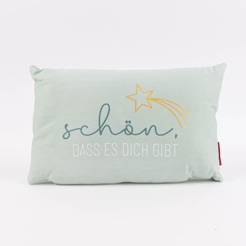 La Vida Kissen schön, DASS es Dich gibt Sternschnuppe Mint blau weiß Gold 25x40cm