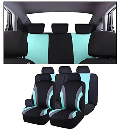 Adunsiaoto 9 Stück Universal Komplettes Set Sitzschoner Auto, Autositzbezüge, Autositzbezüge Vorder und Rücksitzbezüge, mit den Meisten Autos, Limousinen(Mintgrün)