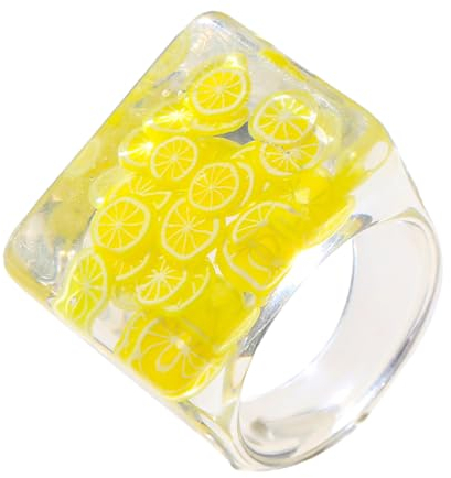 Bunte Frucht Ringe FüR Damen - Quadratischer Harzring Aus Acryl Sommer Schmuck FüR Besondere AnläSse Und Alltag