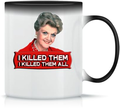 Jessica Fletcher Murder I Killed Them All. Coffee Tea Cup in Magical Classic Ceramic White Black Pink 330 ml