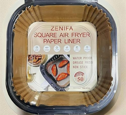 air Fryer Liners, Square Liner Disposable, Kitchen Accessories greaseproof Paper Sheets, Compatible with Cosori, Ninja, Tower Cosori, Pack of 50