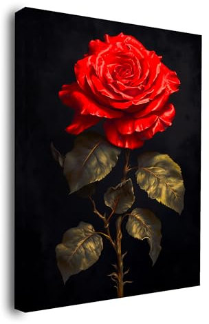 LOUBAK TRADING Impression sur toile moderne 50x30 cm - Rose rouge sur fond noir | tableau décoration d'intérieur | Esthétique - salon chambre couloir maison | Art Contemporain - Nature - Bien-être.