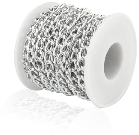 Yurosiay 5M/Roll 10x6.5mm Gliederketten zum Basteln Schmuck Ketten aus Aluminium mit Spule Verdrehte Ketten Panzerketten Spulenkette Kette Metallkette für DIY Schmuckherstellung