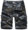 Husmeu Short Bermuda Homme Cargo avec Plusieurs Poches, Short d'été en Coton Camouflage de Taille Élastique Noir Camouflage S