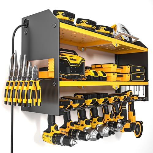 YYR - Power tool organizer with wall mount for charging station, battery drill and battery holder for garage, storage rack