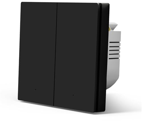 MVAVA Interruptor de luz ZigBee, interruptor de pared inteligente Alexa y Google Home Funciona con Tuya, interruptor de luz empotrado de 86 mm, interruptor de luz de pared 2 compartimento 1 vía Negro