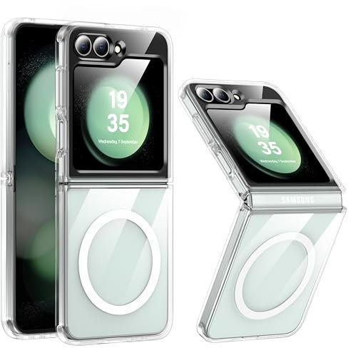 [No.1 Magnétique] Coque pour Samsung Galaxy Z Flip 6 avec MagSafe [Transparente] [Anti-Jaunissement] [Militaire Antichoc] Coque Rigide Fine avec Silicone pour Coque Samsung Flip 6, Transparent