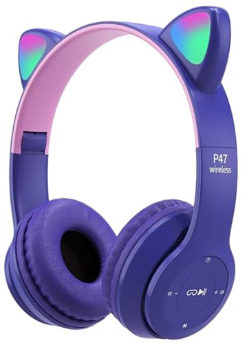 Kexpery Blitzlicht, niedliche Katzenohren, kabellos, Sprachsteuerung, kompatibel mit kleinen Mädchen, Geschenk mit Mikrofon, Stereo-Musik-Headset (F)