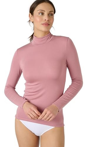 Damart - T-Shirt Col Montant Fine Côte Thermolactyl Sensitive Femme Vieux Rose Taille M