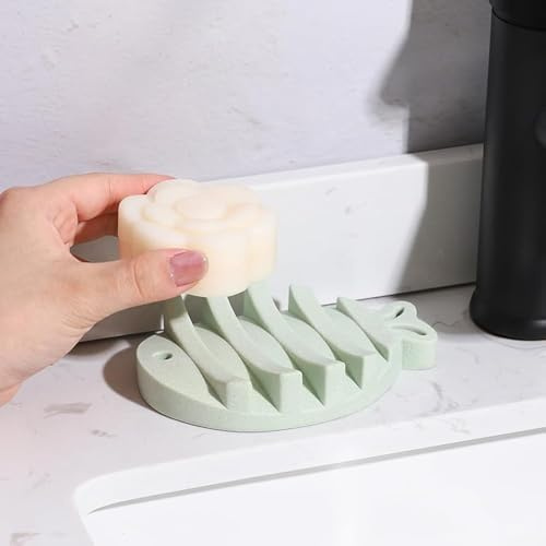 HINUGO Jabonera, jabonera de ducha con autodrenante, jabonera de resina para fregadero de baño, bandeja de jabón de barra con forma de pescado para cocina, fácil de limpiar y mantener el jabón seco