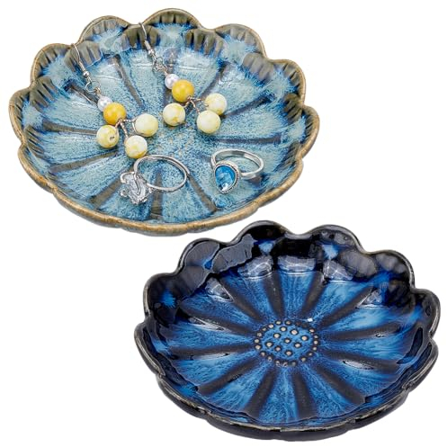 PH PandaHall Piatto per Gioielli In Ceramica 2 pz, 2 vassoio per Gioielli con Fiori, Anello, Portapiatti, Organizzatore, Portachiavi, per Tavoli Da Toeletta, Organizer per Orecchini