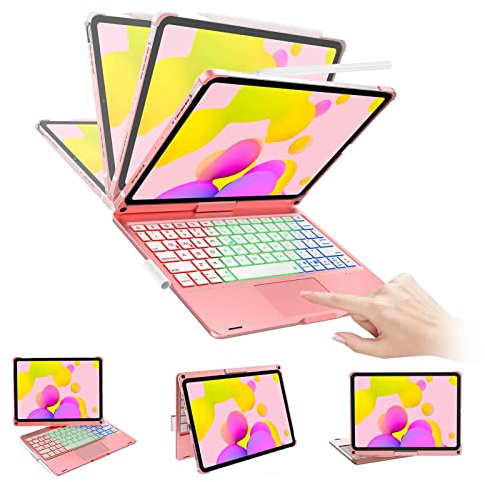 Funda para iPad de 10ª generación con teclado (10.9 pulgadas, 2022) - Trackpad multitáctil, retroiluminación de 7 colores, funda protectora inteligente giratoria de 360° con soporte para lápiz para