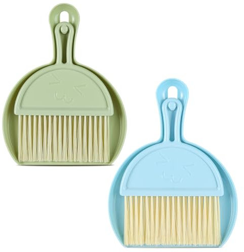 Mini Dustpan and Brush Sets, 2Pack Dust Pan and Brush, Handheld Broom and Dustpan Set, Portable Cleaning Brush with Dustpan Combo for Home, Table, Countertop, Sofa, Key Board, Blue Green