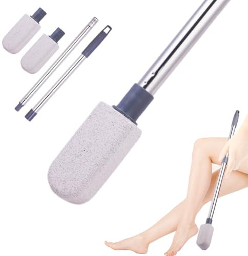 Pumice Stone for Feet, 2 Pack Dead Hard Skin Remover Scrubber with 1 Long Handle Set, Foot Scrub Natural Feet Care, Foot File Callus Remover for Exfoliation