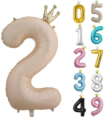 Zahl 2 Luftballon Karamell, 101cm Riesen Zahlenballon Nummer 0 1 2 3 4 5 6 7 8 9 10 16 18 21 30 40 50 60 70 80 90 100, 40 Groß Folienballons für Hochzeit Jubiläum, Geburtstagsballons Karamellfarbe