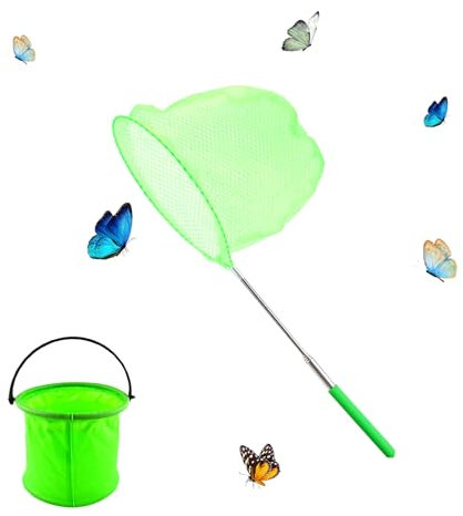 XIAQICA Retino da Pesca Telescopico, Rete da Pesca per Bambini, con 1 Secchio Pieghevole, Rete per Farfalle, per Catturare Insetti, Pesca, Attività All'aperto, Natura, Esplorazione (Verde)