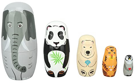 Gigicial Wooden Russian Nesting Dolls, Handcrafted 5 Layer Cute Animal Nested Doll Painted Nesting Dolls Toys for Girls Boys Birthday Chirstmas Favor