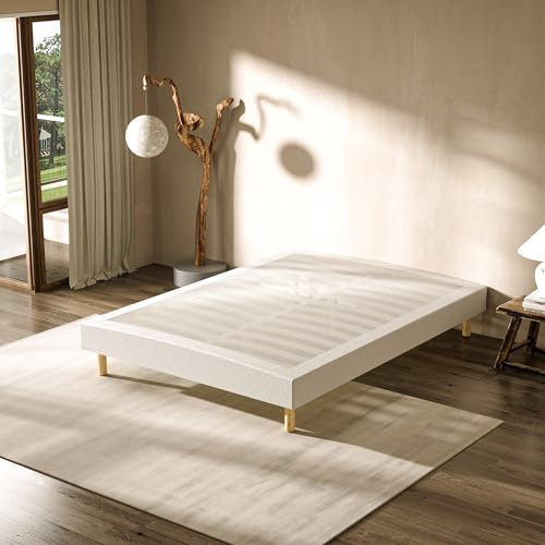 TEENO Sommier 160x200, Sommier Tapissier avec 9 Pieds, Lit 160 x 200 avec Sommier, Tapissier Déhoussable avec Housse Lavable, Montage Rapide et Facile (Blanc)
