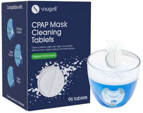 Snugell CPAP Mask Cleaning Tablets – 96 Effervescent Tablets for Full Face Masks, Nasal Cushions & Pillows – Deep Cleans & Deodorizes, Ensuring Effective Nightly Cleaning for Optimal CPAP Hygiene