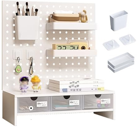 XRRJFYH Rangement Bureau Organisateur avec Tiroirs Panneau Perforé Organiseur Bureau Pegboard Étagère de Bureau Organisateur D'étagère de Bureau