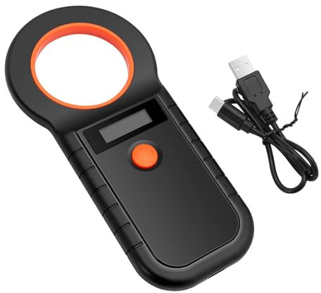 Pixelure Haustier Mikrochip Scanner, OLED Chiplesegerät für Hunde/Katzen, Wiederaufladbarer USB Tierchip Lesegerät für EMID/FDX-B (ISO 11784/11785), 128 Daten Speicher (USB)