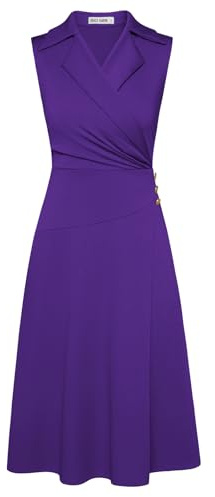 GRACE KARIN Abito midi da donna con risvolto e scollo a V, taglio svasato, elegante, per balli, cocktail, matrimoni, ospiti, Viola scuro, L
