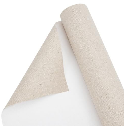 BENECREAT Rotolo di Tela di Lino 5mx38cm, Tela per Artisti A Grana Media Gessata per Pittura A Gesso, Decorazione di Fondali per Pittura A Olio, 0.5mm di Spessore
