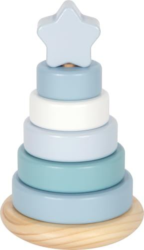small foot Stapelturm blau aus Holz, 7-teiliges Lernspielzeug in zarten Pastellfarben, Motorikspielzeug für Kinder ab 12 Monaten, 12712