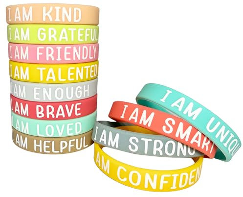 Wjelet 12pcs Silicone Wristbands, Student Bracelets with Positive Messages,Student Bracelets Motivational Gifts Prize For Pupils Back To School Activities Gifts
