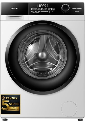 Teknix 5 Series TK5W1214HW 12kg Washing Machine - 1400 Spin - Five Year Parts and Labour Cover - One Hour Wash Program - Durable Inverter Motor - Steam Function - Quick Wash - White