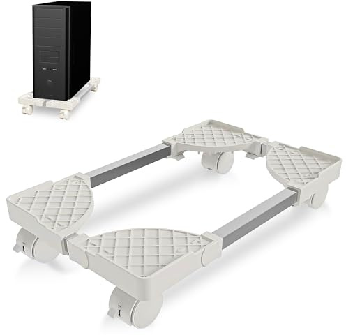 BOTEWO PC Tower Ständer mit Rädern Verstellbare Basis: Robuster Metallrahmen für Kühlung und Mobilität CPU – für Arbeit von zu Hause (weiß)