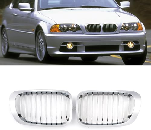 MAGICKIT Paar Sport Performance Kühlergrill Chrom für BMW 3er E46 1998-2001 Einzellamelle Nieren Gitter(1998-2001 2 Door Chrome)