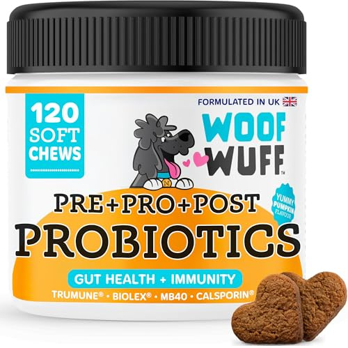 Probiotic For Dogs - Supports Gut Health - 3 Powerful Probiotics 120 Count – Digestive & Immune Support – Helps with Loose Stools, Diarrhoea, Sensitive Tums, Pre Pro & Post Biotic Dog Treats
