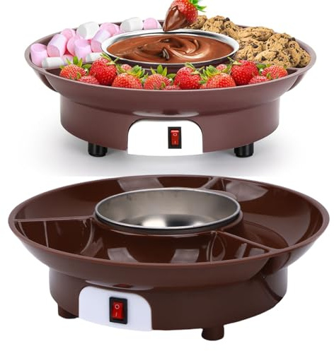 Depisuta Elektrischer Schokoladen-Fondue-Topf, Schmelzschüssel aus Lebensmittelechtem Edelstahl mit Abnehmbarem 3-teiligem Tablett, für Schokoladensauce, Käse-Dip, Party, Hochzeit (EU-Stecker 220 V)
