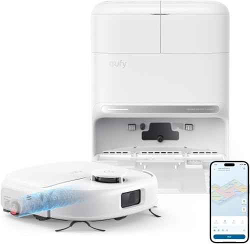eufy C28 Omni Robot Aspirador y fregasuelos, HydroJet 15.000 Pa | Rodillo autolimpiante, 5 en 1, diseño antienredos, evitación de obstáculos con IA