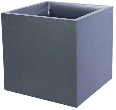 mgc24 Blumenkübel quadratisch 49,5 x 49,5 x 49,5 cm 57 L Pflanzkübel in Steinoptik anthrazit grau wetterfest, leicht & robust für Garten, Terrasse & Balkon