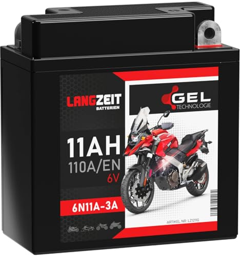 LANGZEIT 6N11A-1B Motorradbatterie GEL 6V 11Ah 110A/EN 1211 6N11A-3A Simson
