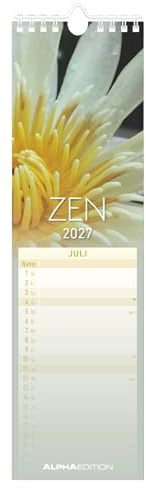 Streifenplaner Mini Zen 2027: Streifenplaner Mini Zen 2027 - schmaler Wandkalender 9,5x33 cm mit farblich markierten Wochenenden, Feiertagen & Mondphasen, ideal für Haushalt, Familie & Büro