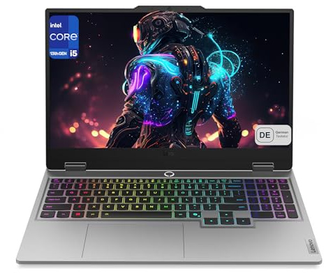 Lenovo LOQ 15IRX10 Gaming Laptop, Intel Core i5-13450HX, 64 GB DDR5 RAM, 2 TB PCIe SSD, 15.6 FHD (1920x1080) Display, NVIDIA GeForce RTX 5060, Deutsches Tastatur-Layout, W11 Home, Luna Grau