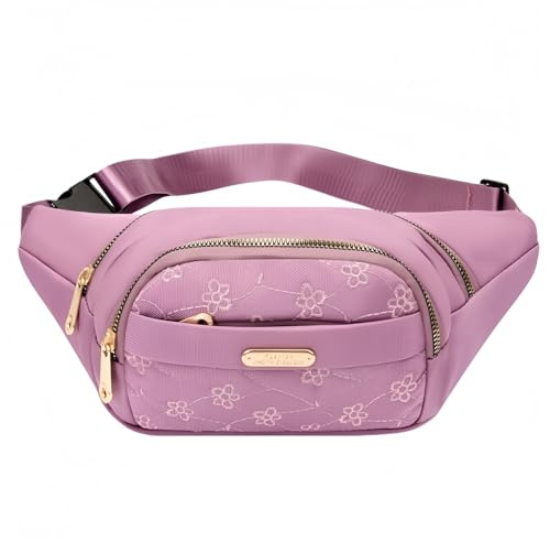 Bestickte Gürteltasche für Damen Bauchtasche, Gürteltasche Sport Hüfttaschen Reise Bauchtasche Diebstahlsicher,Geldgürtel, Laufgürtel für Handy (Rosa)