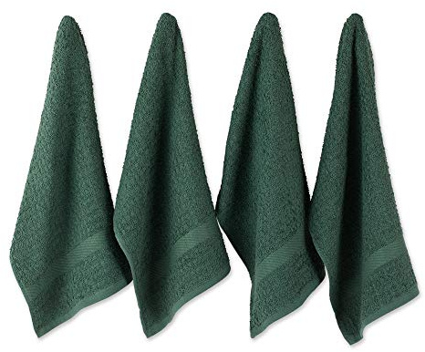 DII Basic Terry Collection Waffle Dishtowel Set, 15x26, Solid Dark Green, 4 Piece