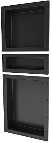 Redi Niche Triple Recessed Shower Shelf – Black, Three Shelves, 16-Inch x 40-Inch x 4-Inch