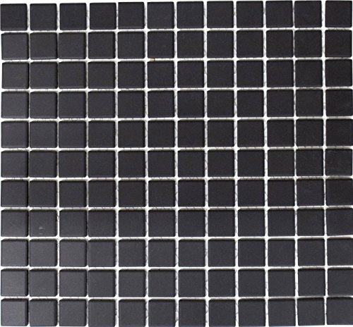Mosaik Quadrat uni schwarz unglasiert rutschhemmend R10 Keramik rutschsicher trittsicher anti slip rutschfest, Mosaikstein Format: 25x25x5 mm, Mattengröße: 326x300 mm, 10 Matten