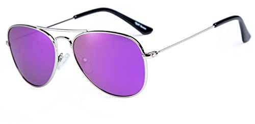 Rocf Rossini Gafas de Sol Para Niños y Niñas Marco Metal de Cat.3 UV Protection con Estuche (Plateado, Morado)