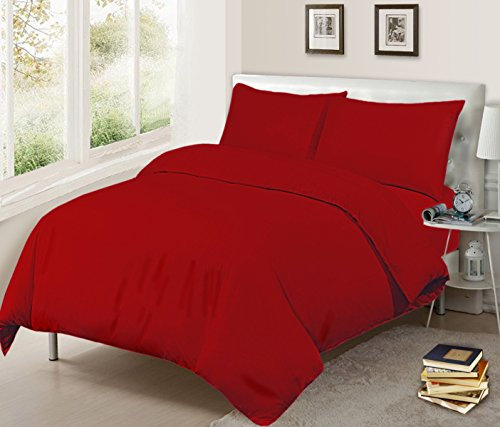 sleepdove® Plain Duvet Cover With Pillow Cases Non Iron Percale Quilt Cover Bedding Bedroom Set (Single, Red)